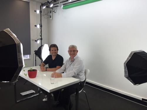 Here's a behind the scene's photo of my interview with Mike O'Hagan.